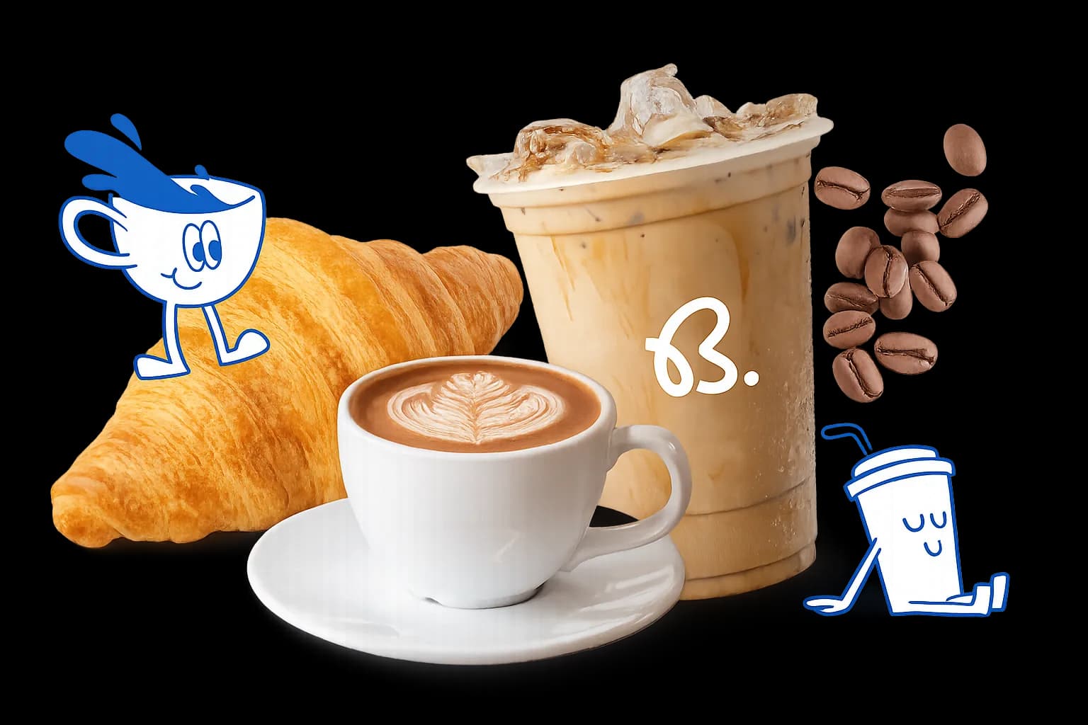 Coffee cups with pastries